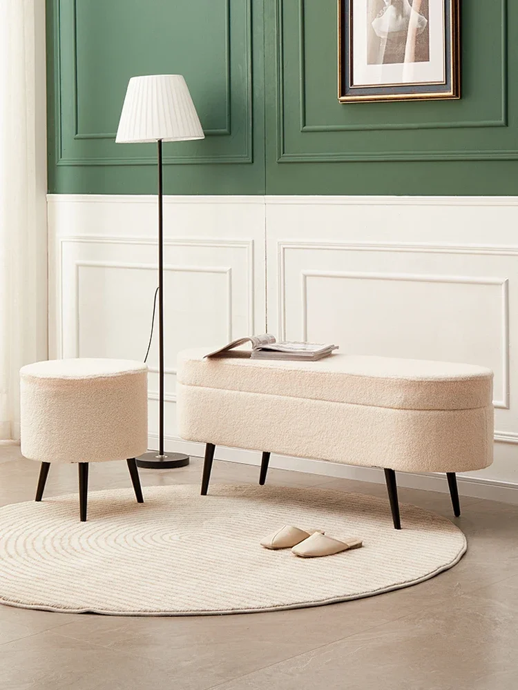 

Lambswool Bed End Stool Simple Italian Shoe Changing Stool Cloakroom Living Room Sofa Bench