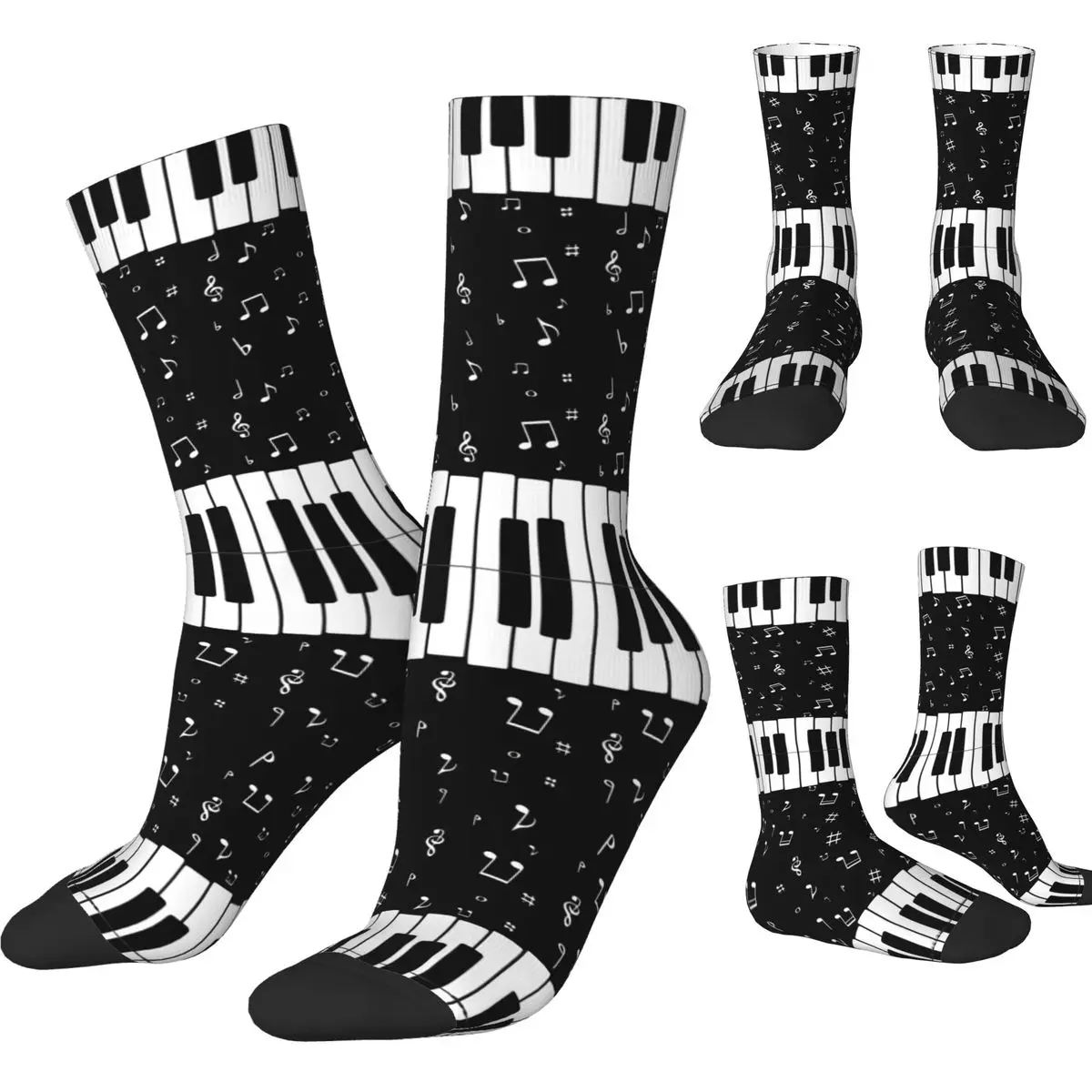 Autumn Winter Fashion Women Men Piano Music Note Art Socks Breathable Crew Socks