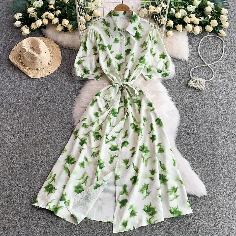 Boho women summer chic floral print slim bandage long blouse dress casual vestido de festa elegant tunic beach holiday dress