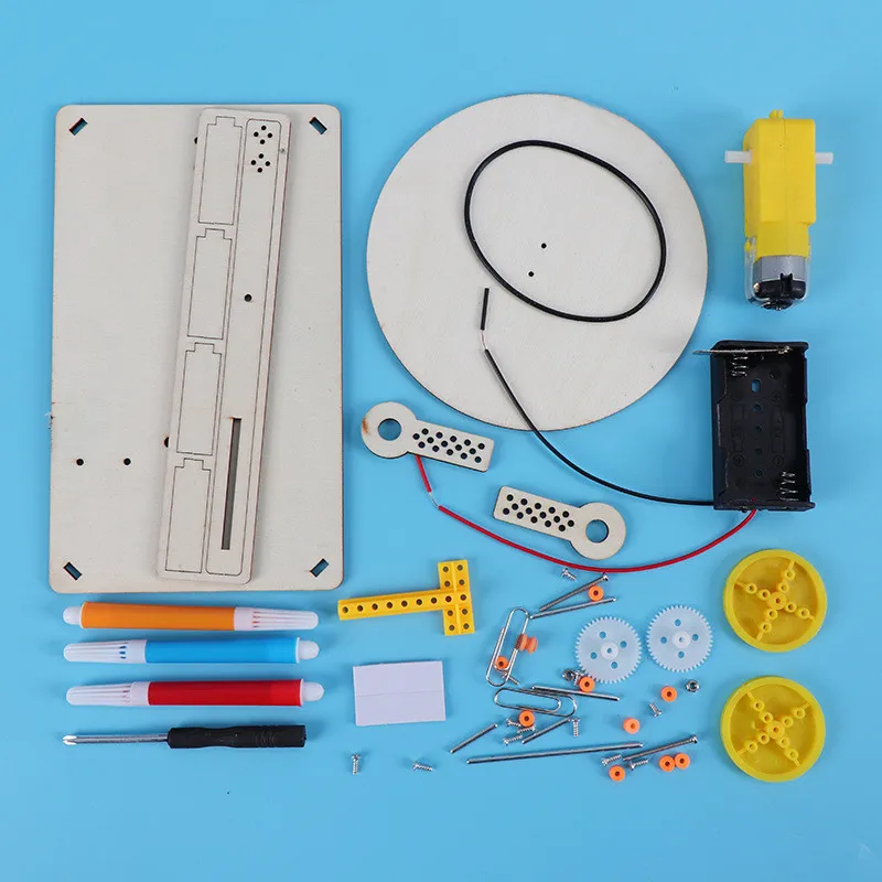 Kit de Plotter eléctrico de madera ensamblado creativo para niños, modelo de pintura automática, Robot de dibujo, ciencia, experimento de física,