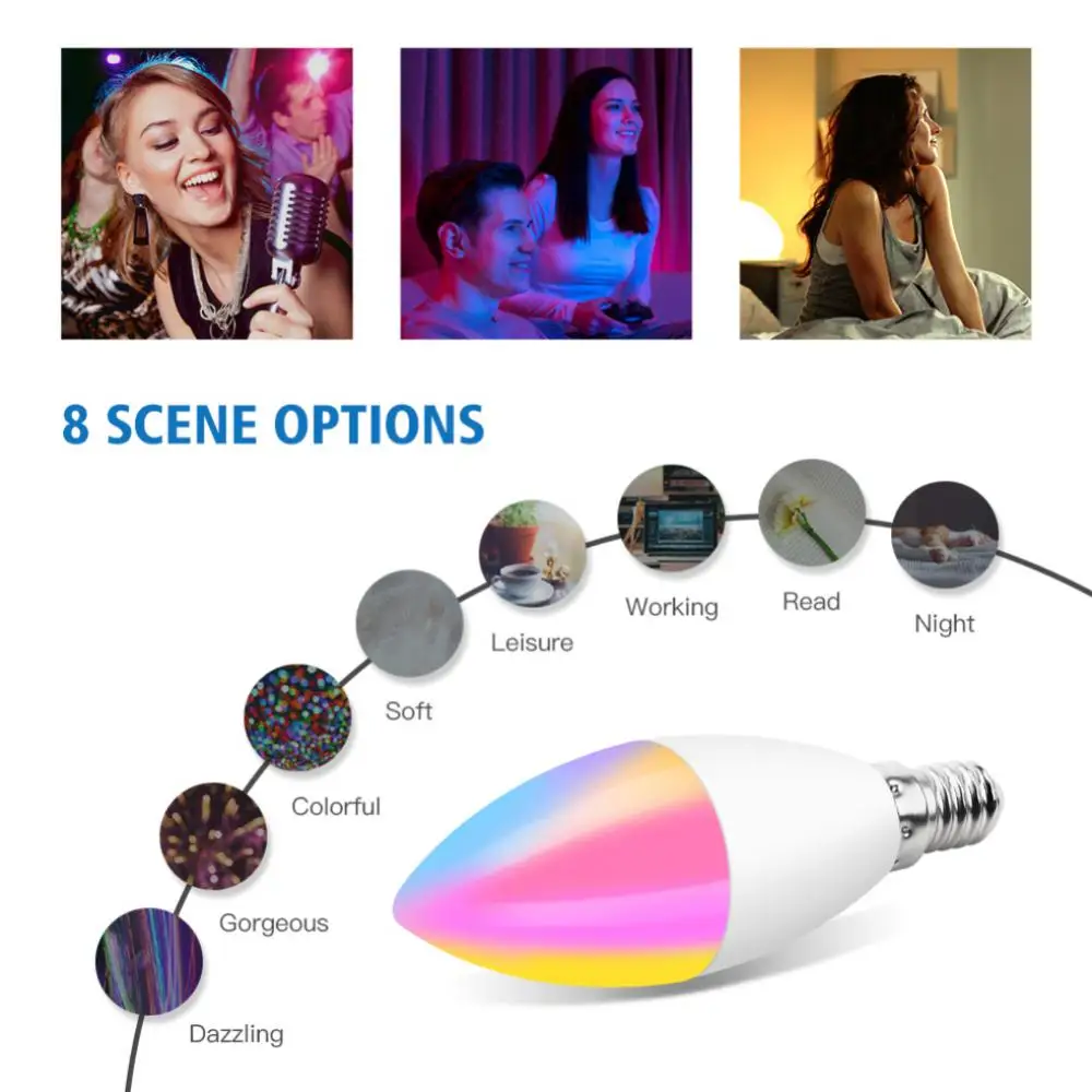 Tuya E14 Candle Lamps APP Control Smart Bulb Bluetooth WIFI RGB LED Light Dimmable Smart Life Home Group Crystal Lamps