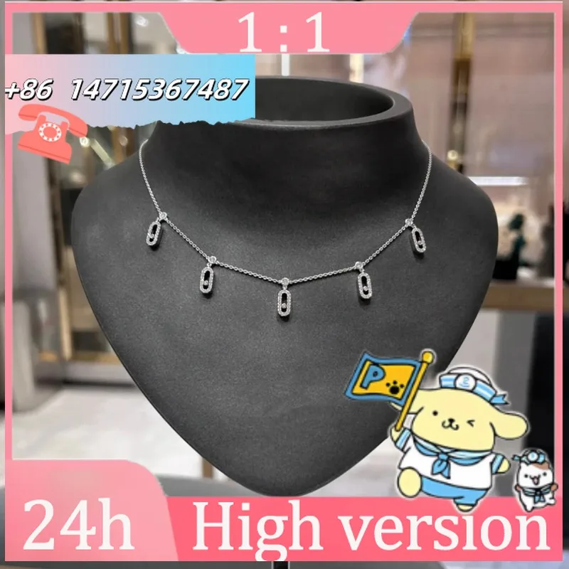 

Classic S925 sterling silver, 18K white gold plated, women's necklace with five pendants and diamonds.