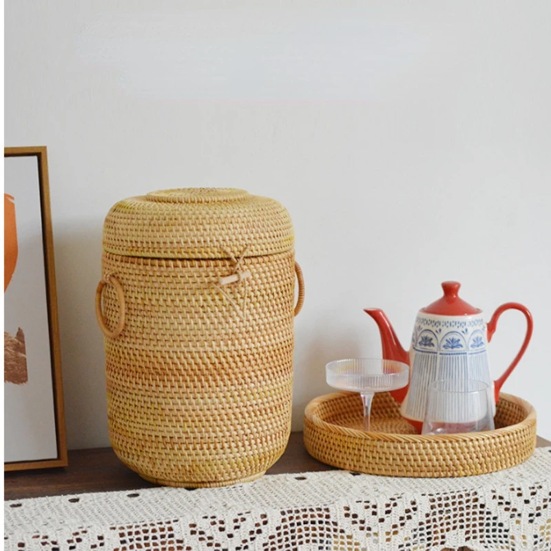 Artisanal HandWoven Rattan Storage Basket Versatile EcoFriendly Organizer Clamshell Design Laundry Jewelry Box