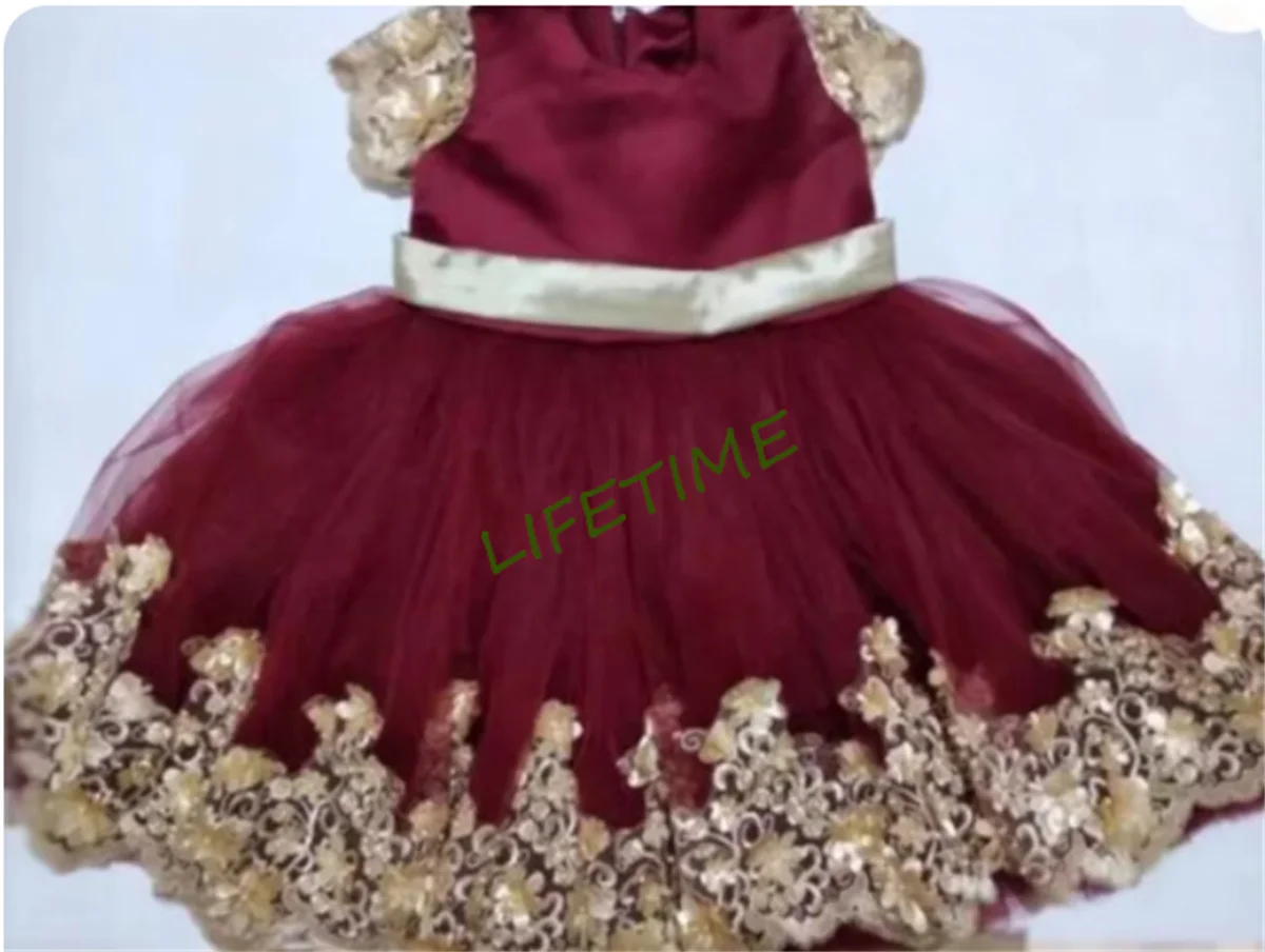 Vestidos de tul burdeos de encaje dorado para niñas, vestido de baile, ropa para niñas, vestidos de desfile, vestido de graduación para niños, vestido de cumpleaños con lazo