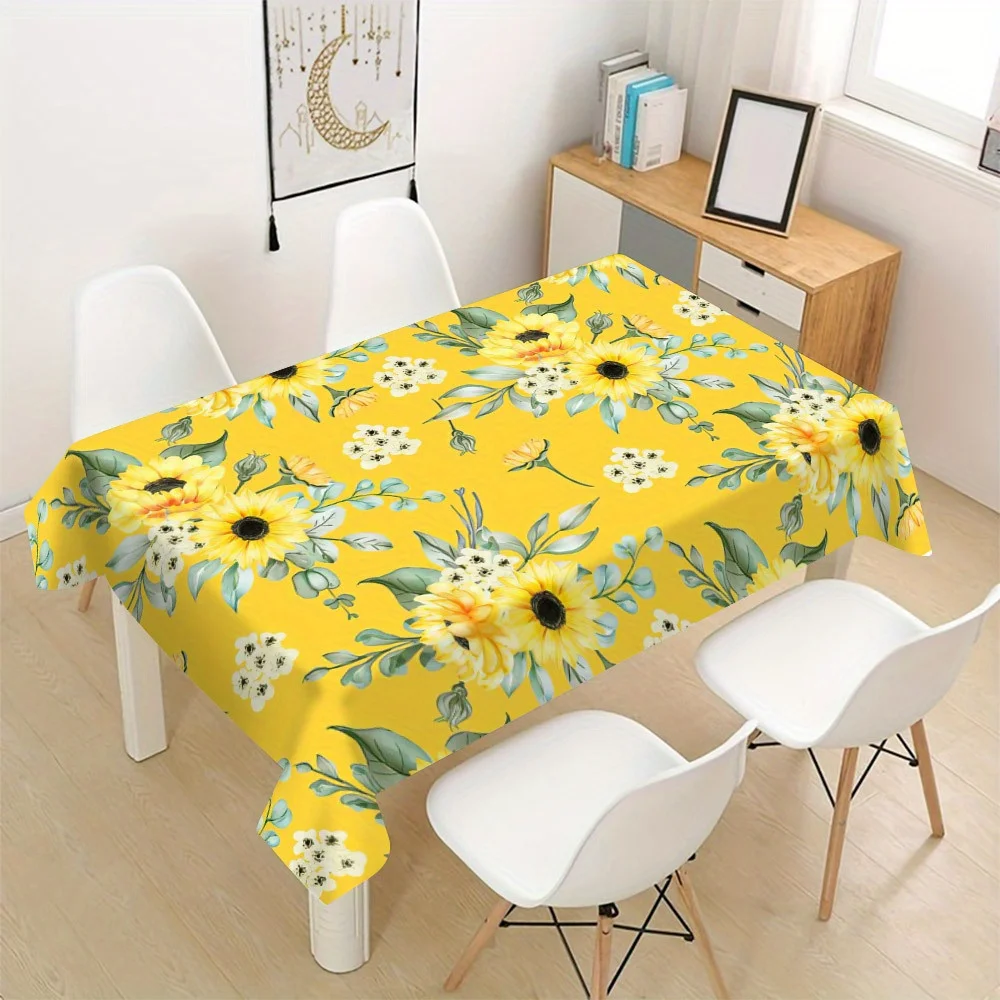 Vibrant Sunflower Floral Tablecloth Waterproof Spillproof Dining Table Cover for Kitchen Home Decor