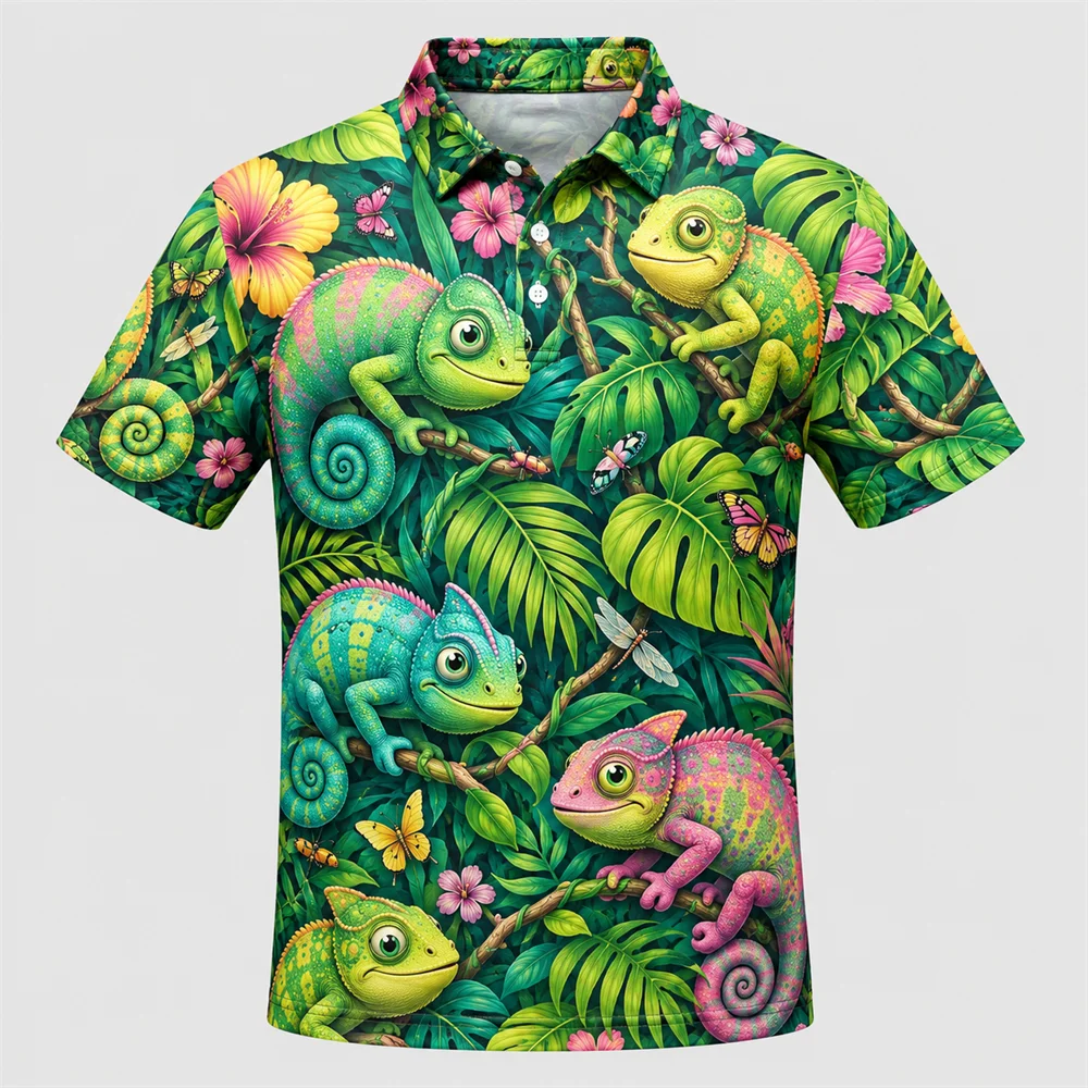 Aurora Snow Polar Bear 3D Printed Men Polo Shirt Lapel Short Sleeve Top Animal Graphic Tee For Summer Casual Golf Daily Outfit