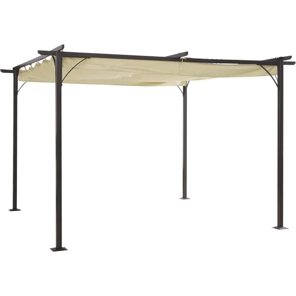 Outdoor Retractable Pergola Canopy, Metal Patio Shade Shelter for Backyard, Porch Party Garden Grill Gazebo Beige