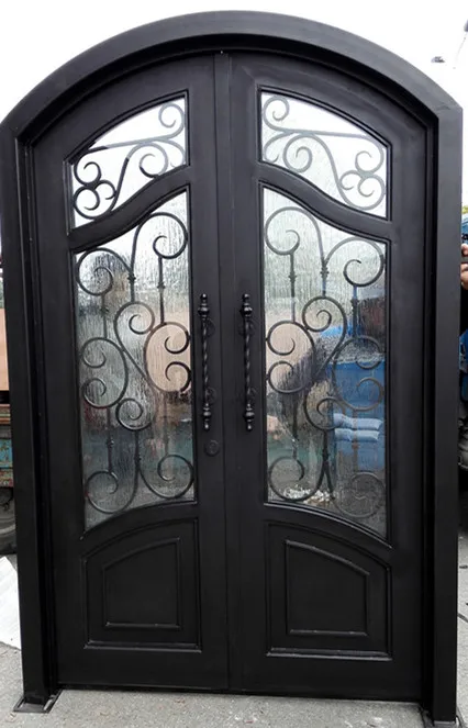 China Decorative Wrought Iron Door Steel French Pivot Doors