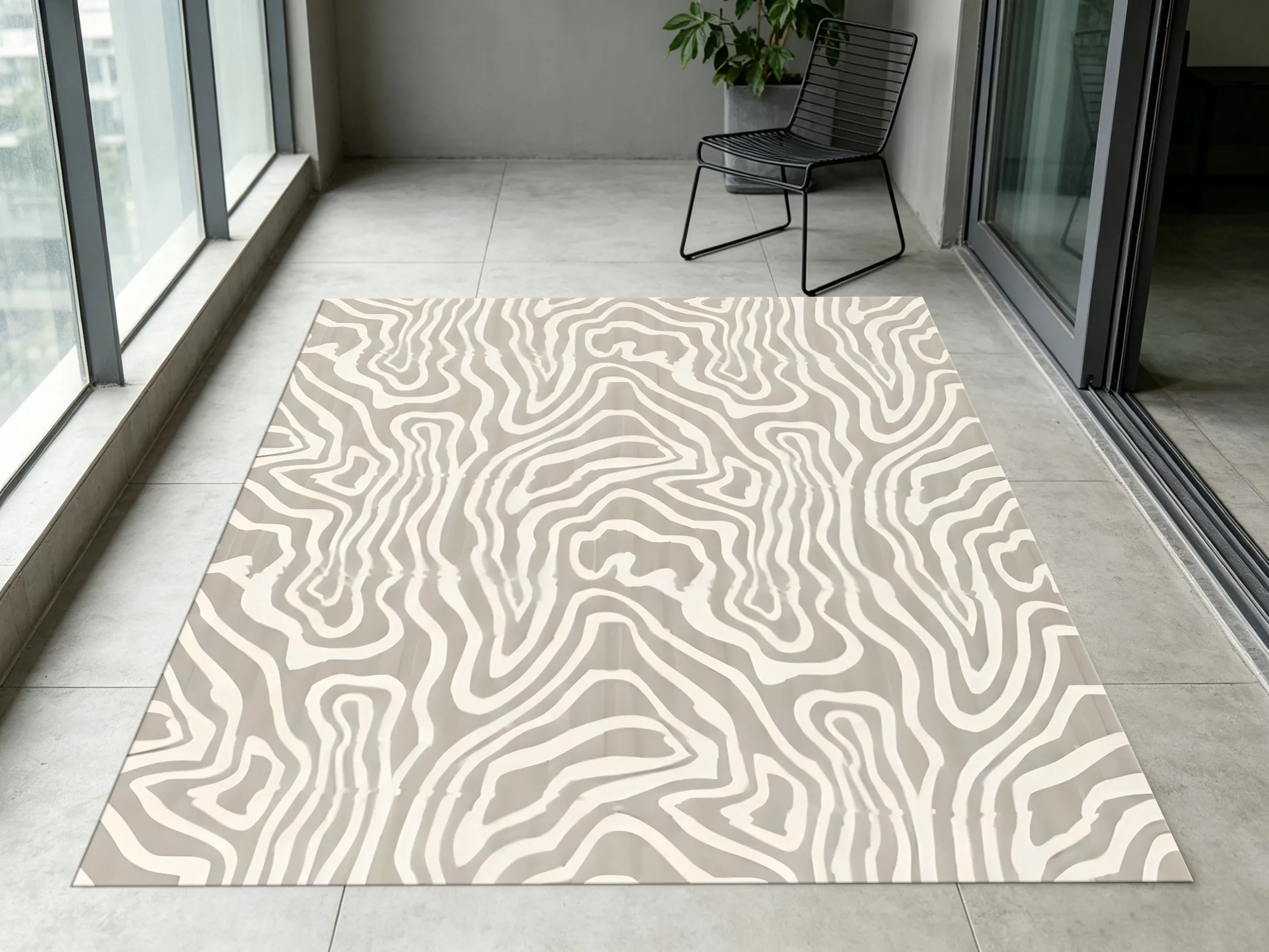 2D Large Rug, Abstract Flowing Curves, Minimalist Luxurious Velvet Style, Living Room & Bedroom