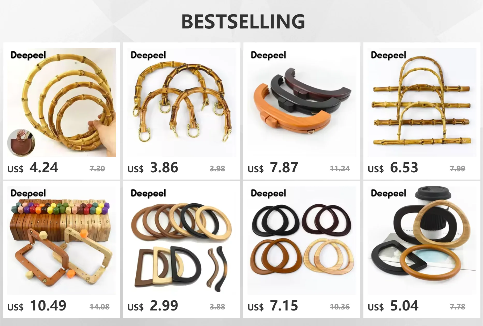 1/2/4Pcs D Form Ring Bambus Griff Holz Taschen Griffe für Handtasche Gewebte Tasche Gürtel Riemen ersetzen DIY Zubehör – Detail 1