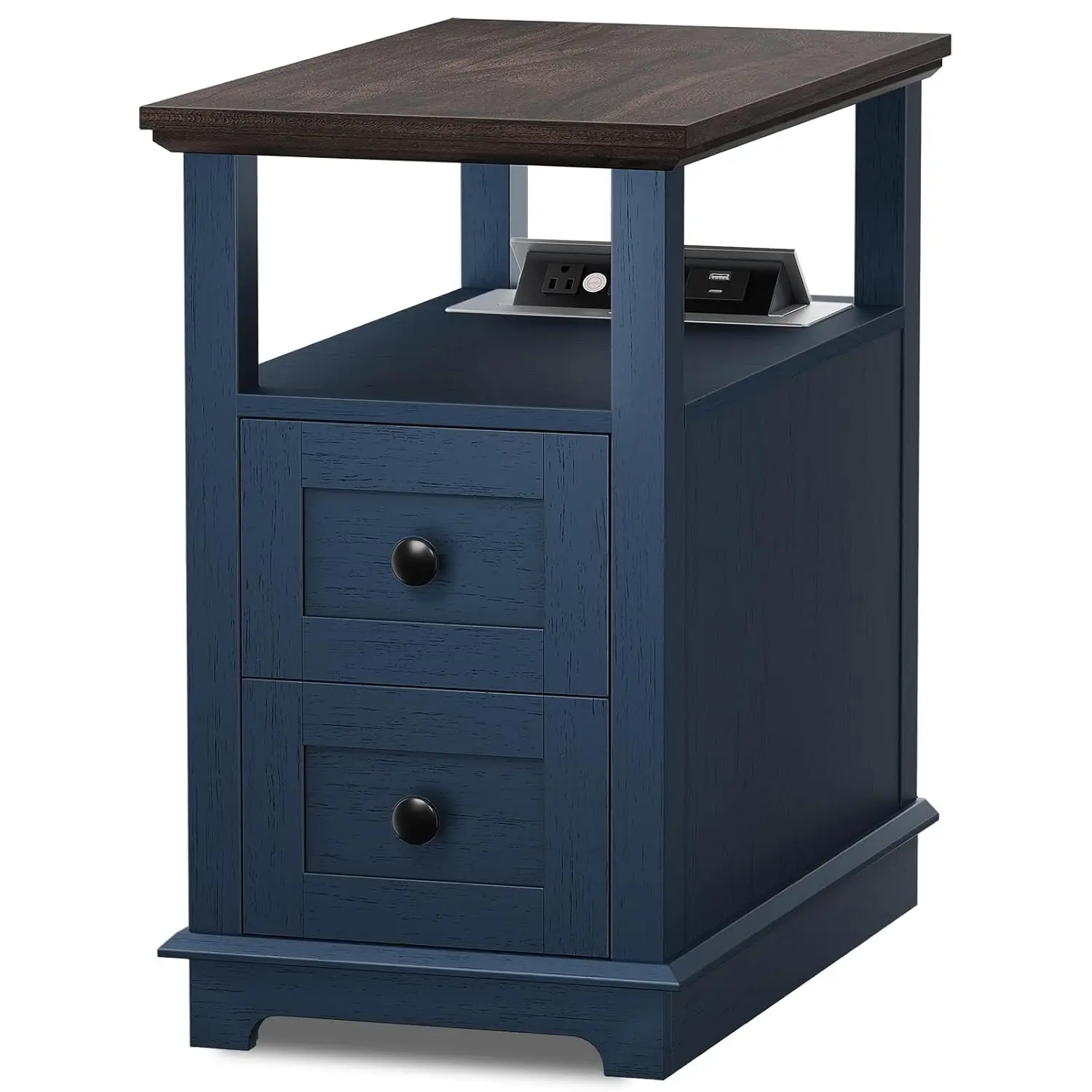 2 Drawers End Table with Flip Top Charging Station Set of 2, Narrow Side Table, Type-C & USB Port & Power outlets,, Customized