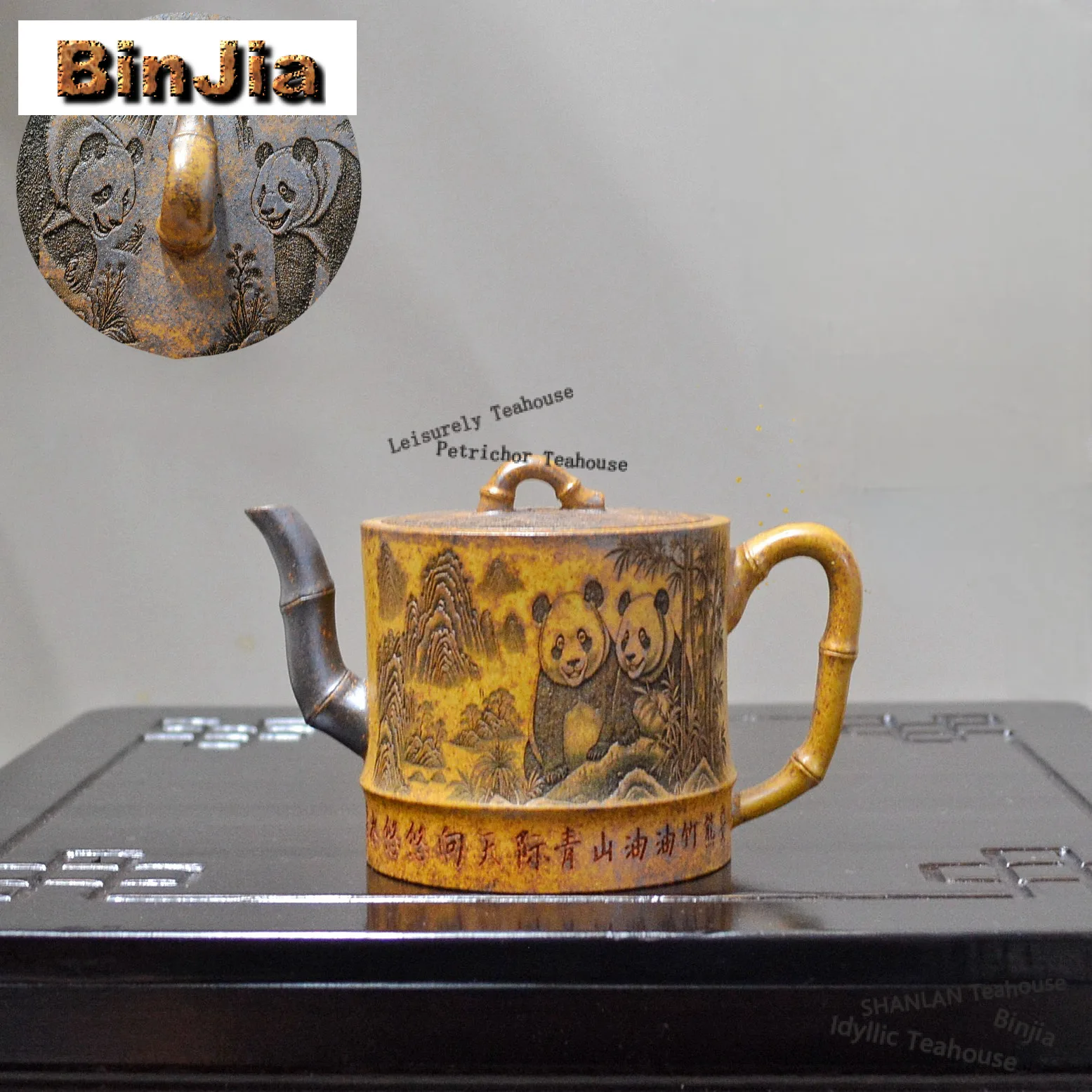 

230ml Retro Yixing Purple Clay Teapots Handmade Panda Bamboo Joint Pot Raw Ore Section Mud Kettle Zisha Tea Set Ornaments