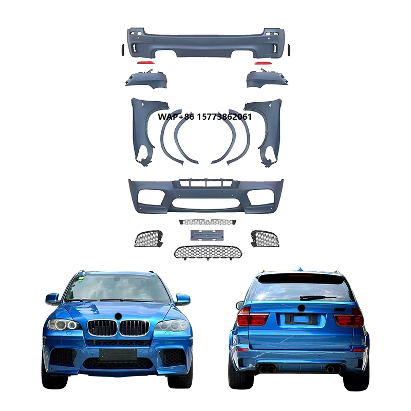 

Upgrade Front & Rear Bumper Body Kit with Fog Light Cut-Outs Front Engine Hood Retrofitted Like X for Bmmer X5 2007-2013 E70