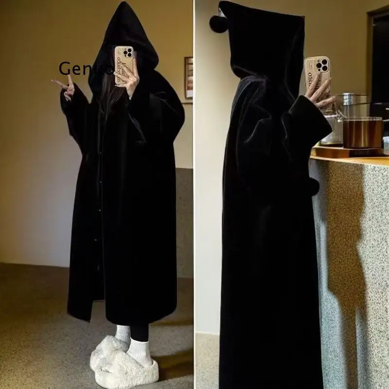 

Женское осенне-зимнее утепленное длинное пальто с капюшоном, приталенное, из искусственного меха, пушистая куртка, теплая верхняя одежда