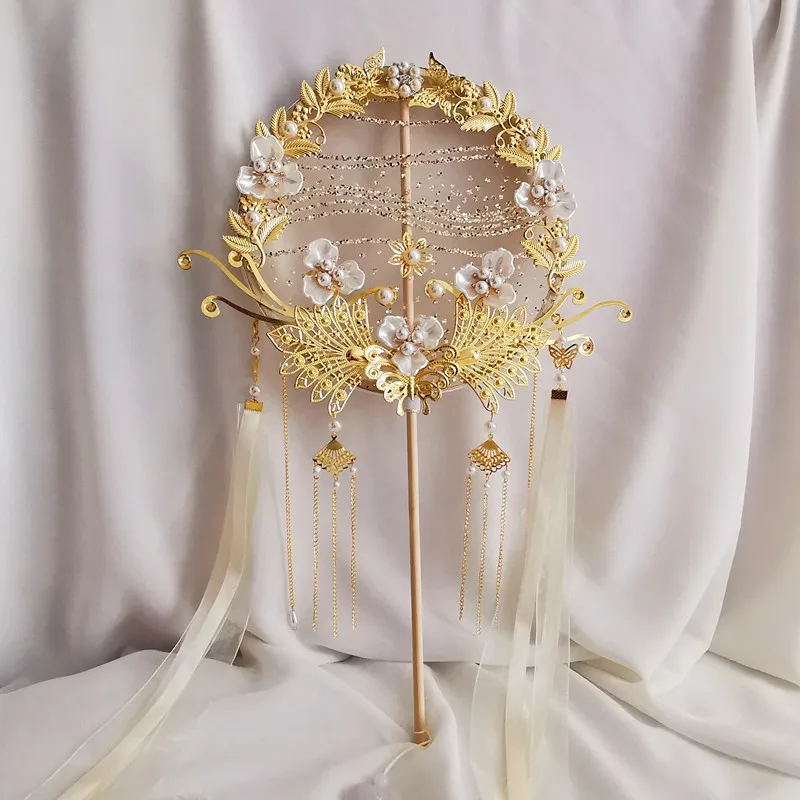 

High-grade Group Fan Han Clothing Bride Wedding Hand-held Fan Face-covering Bouquet Xiuhe Clothing Photography Props Party Fan