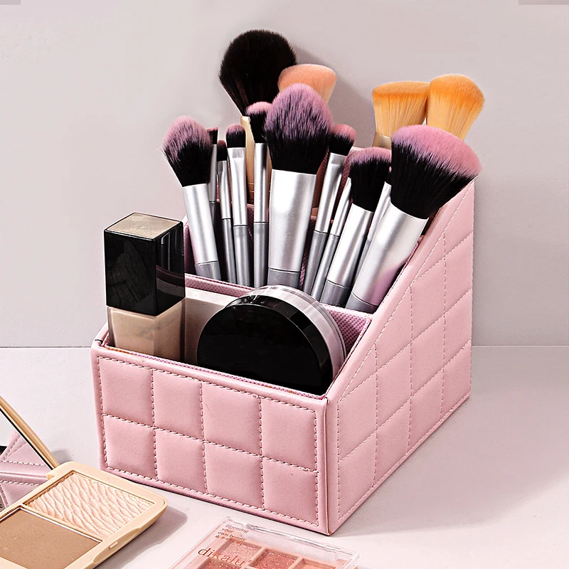 

Fashion Women PU Leather Makeup Brush Box Cosmetic Storage Box Cosmetic Brush Container Home Storage Box