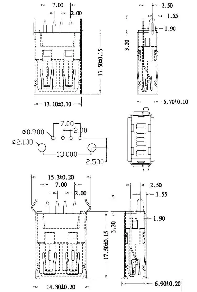 10 Stück Typ A USB-Buchse 2.0 Anschlusskopf 180-Grad-Winkelstecker Vertikaler Gerader Stecker – Detail 4