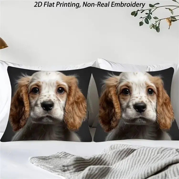 1pc Cute Cocker Spaniel Dog Throw Pillow Cover, 2D Double-Sided Print Soft Polyester Cushion Case for Home Sofa Bedroom Car Deco