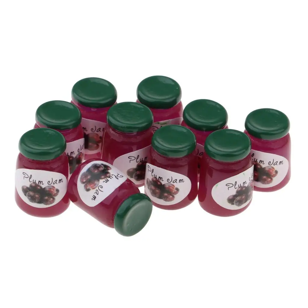 1/12 casa de bonecas cozinha cena de vida ornamento-modelo de comida em miniatura conjunto de garrafas de geléia de ameixa fingir 10 peças