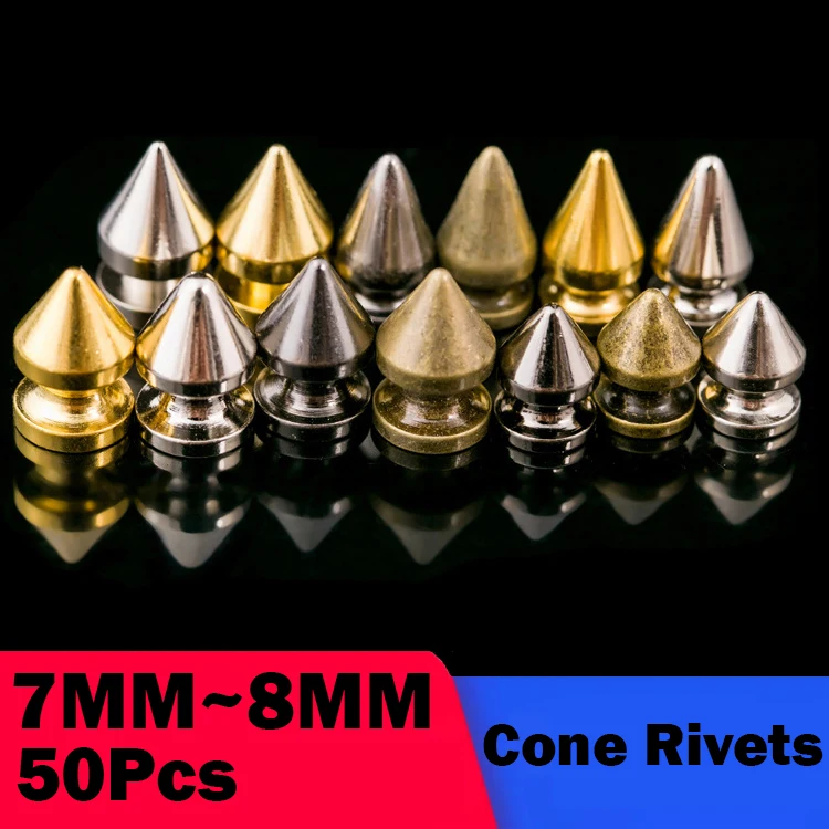10Pcs Cone  7~8mm Spots Metal Studs Leathercraft Rivets Punk Spike Bullet Spikes Rivets for Leather Collar