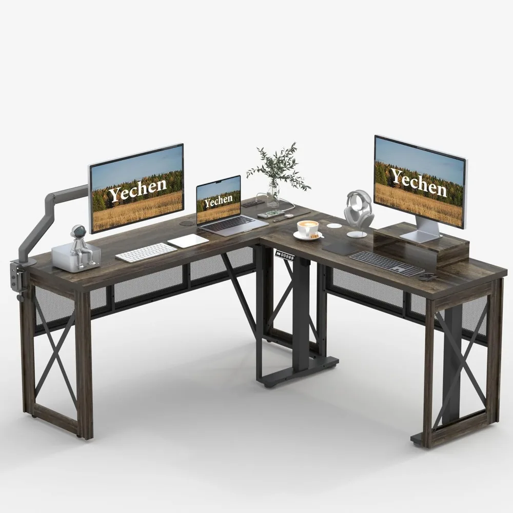 

L Shape Standing Desk, Electric Corner Desk Height Adjustable, 61x60 Computer Desk with 4-in-1 Outlet, for Work Home Offi