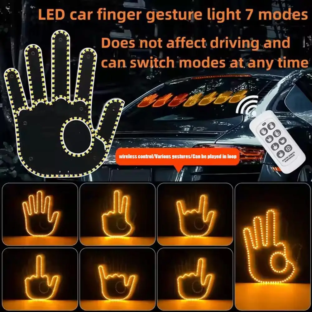 5V Universal 7 Models Hand Shape Funny Light With Remote Road Car LED Hand Gesture Sign Light Warning Light With Remote Control