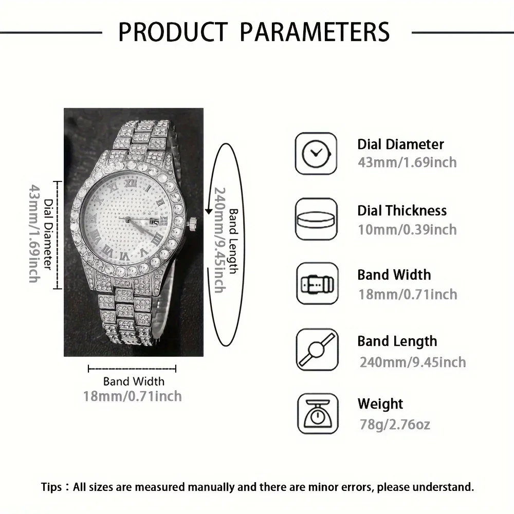 3 pz/set, Set di accessori per orologi e strass da uomo in stile puntatore alla moda, regalo di festa