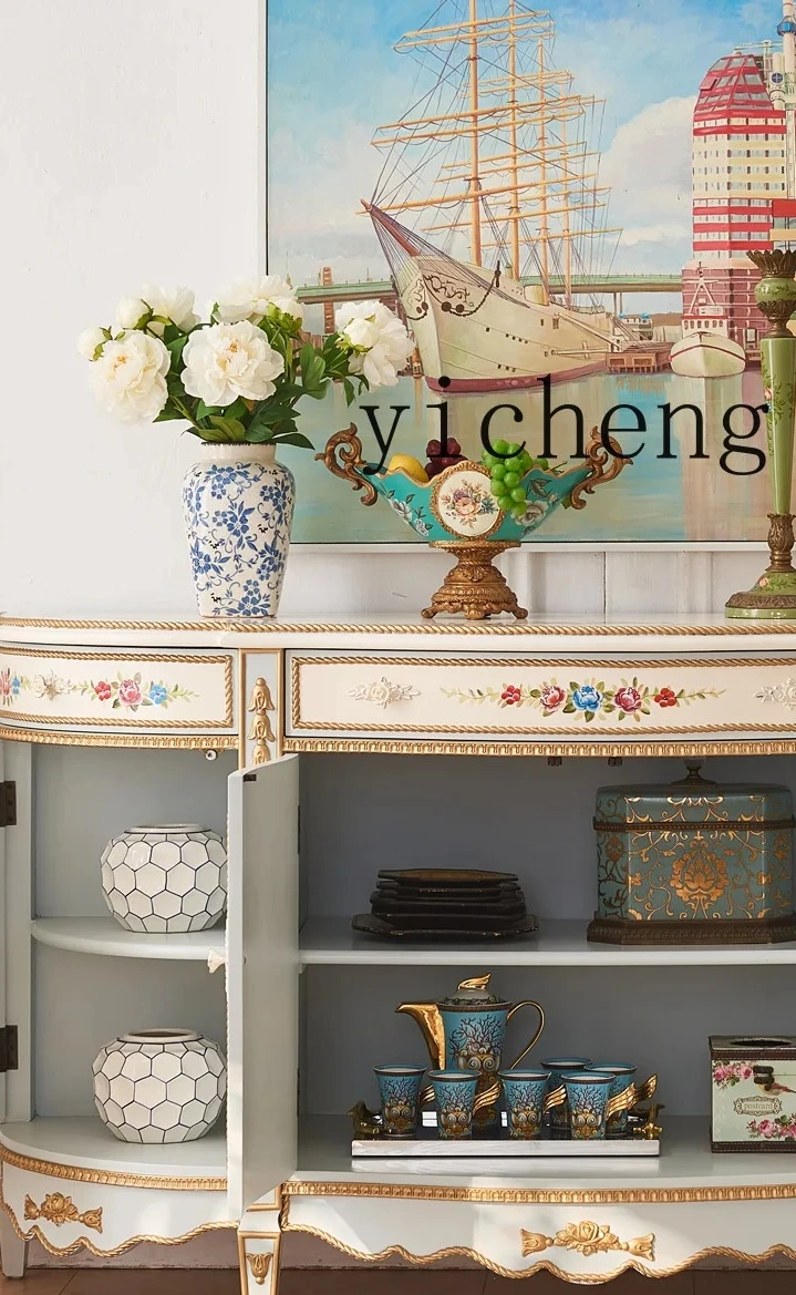 

LX villa hand-painted solid wood luxury entrance cabinet bedroom bedside cabinet