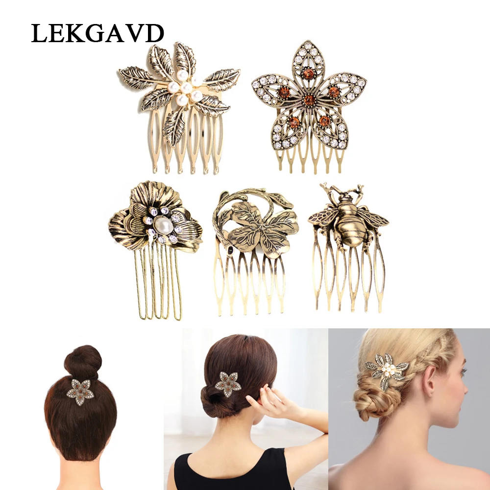 Vintage Rhinestones Hair Comb Alloy Flower Hairgrips Hairpin Pearl Hair Clip Barrettes Women Hair Accessories Ponytail Holder