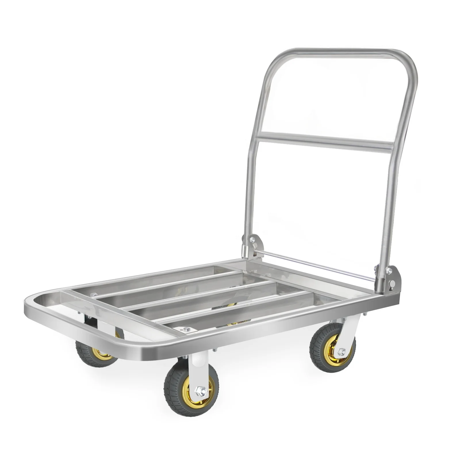 Stainless Steel Platform Hand Carts Square Tube Trolleys Capacity 400kg With 4 Wheels