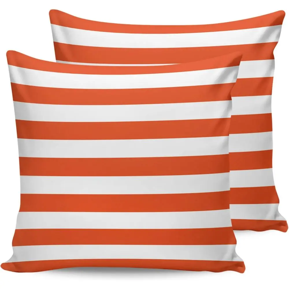 Orange and White Striped Outdoor Pillow Covers, Set of 2, 18x18 inches for Patio Furniture and Sofa Chair