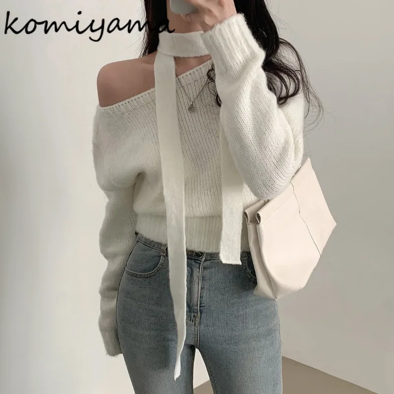 Slash Neck Roupas Feminina Off Shoulder Ropa Mujer Temperament 2024 Woman Tops Long Sleeve Sweater Gentle Moda Sueteres