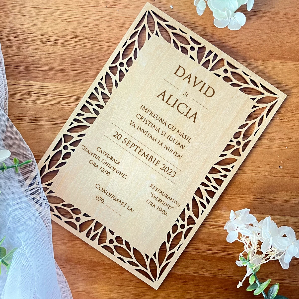 Personalized custom Laser Cutting Wooden Invitation Menu Card greeting card Wedding Party Supplies