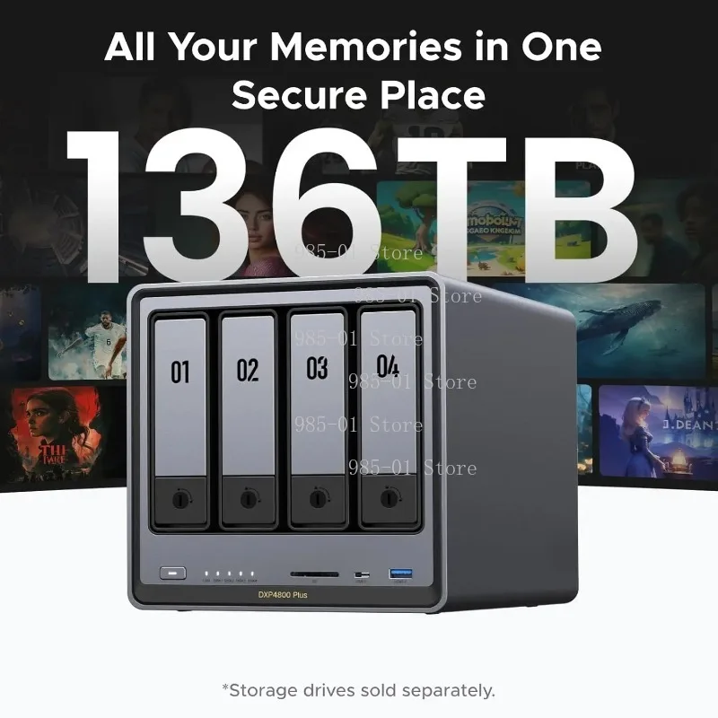 4 Bay Desktop Network Attached Storage, 5 Core Intel Pentium Gold 8505 CPU, 4K 60Hz Diskless NAS Device