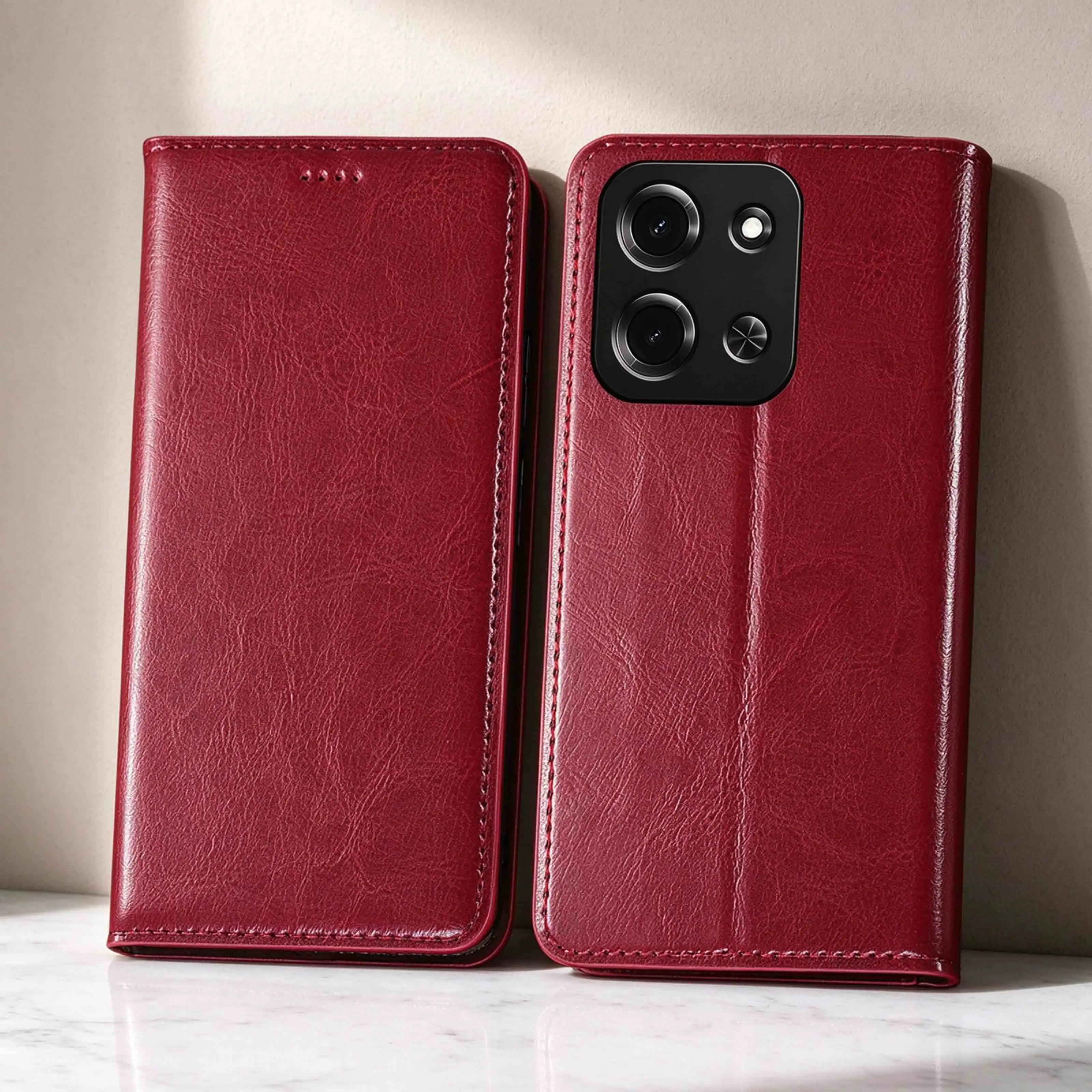 Crazy Horse Genuine Leather Flip Phone Case For Redmi 8 8A 9 9A 9C 9i 9T 10C 10A 10X 11A 12 12C 13 13C 14C 15 15C 17 17C 4G 5G