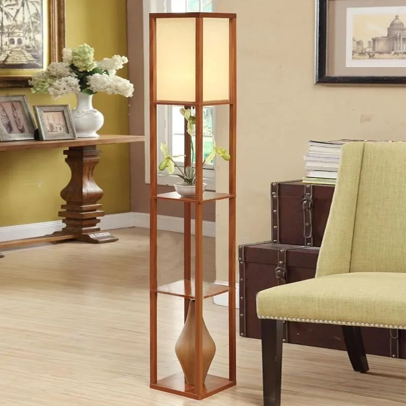 Lampa podłogowa nowoczesna prosta drewniana kreatywna półka do sypialni salon podłoga prezent na parapetówkę