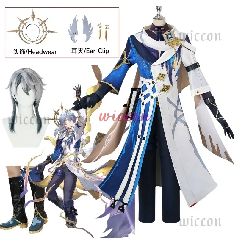 혼카이 스타 레일 스킨즈 선데이 코스프레 의상 가발 유니폼 블루 화이트 코트 귀걸이 신발 할로윈 파티 여성 남성 소품;3.k'6;
