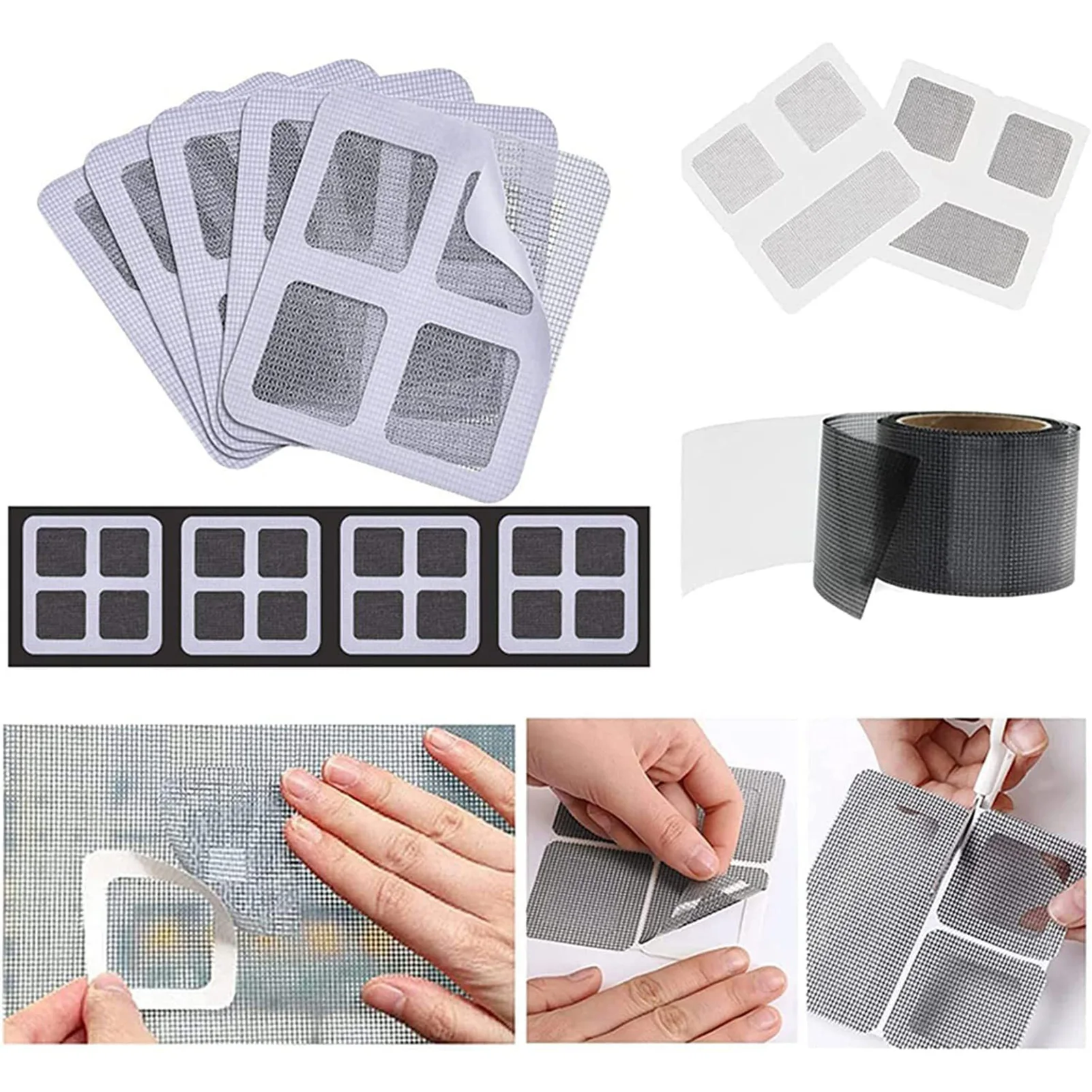 6pcs Door Window Screen Repair Tape Mesh Screen Repair Window Screen Repair Kit for Window Screen Door Tears Holes