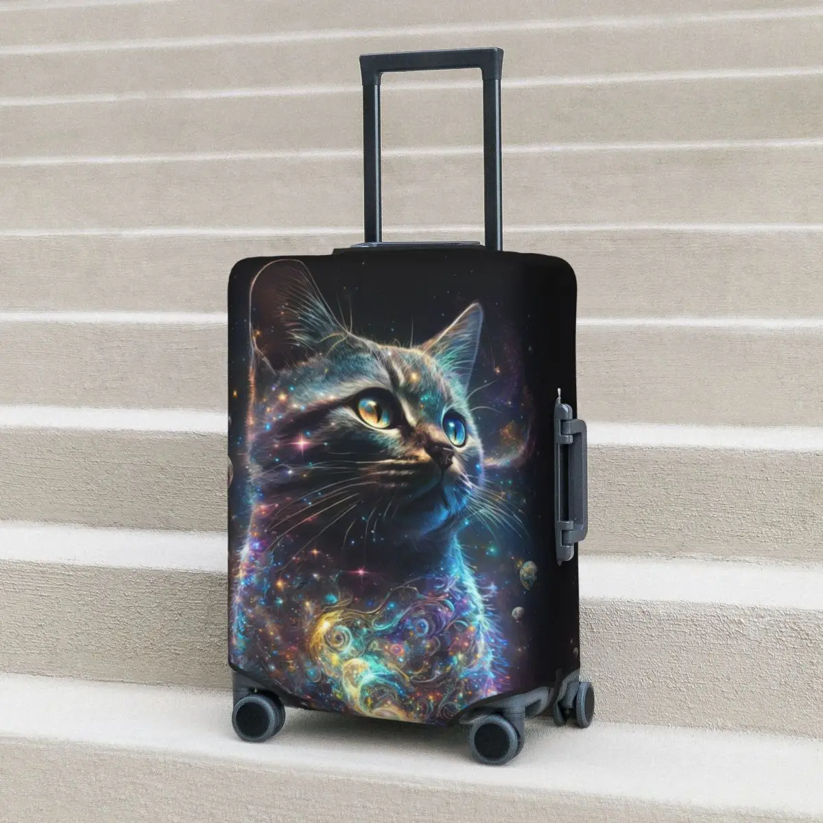 Neon Cat Suitcase Cover psychedelic stars Travel Holiday Practical Luggage Case Protector