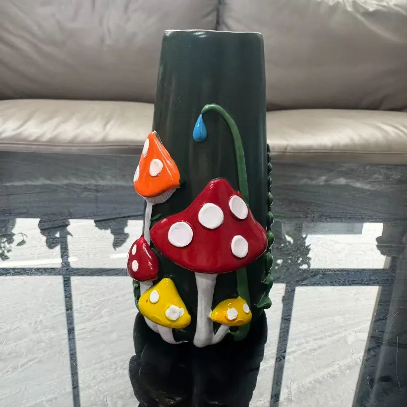 3D Mushroom Embroidery Vase - Cute Desktop Decor & Storage Jar