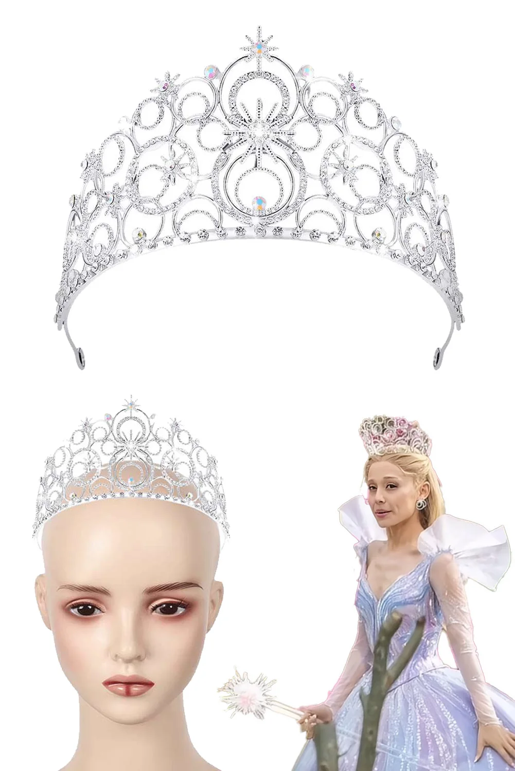 Fancy Witch Glinda Crown Hair Band For Women Movie Wicked Cosplay Costume Accessories Adult Woman Roleplay Fantasia Props