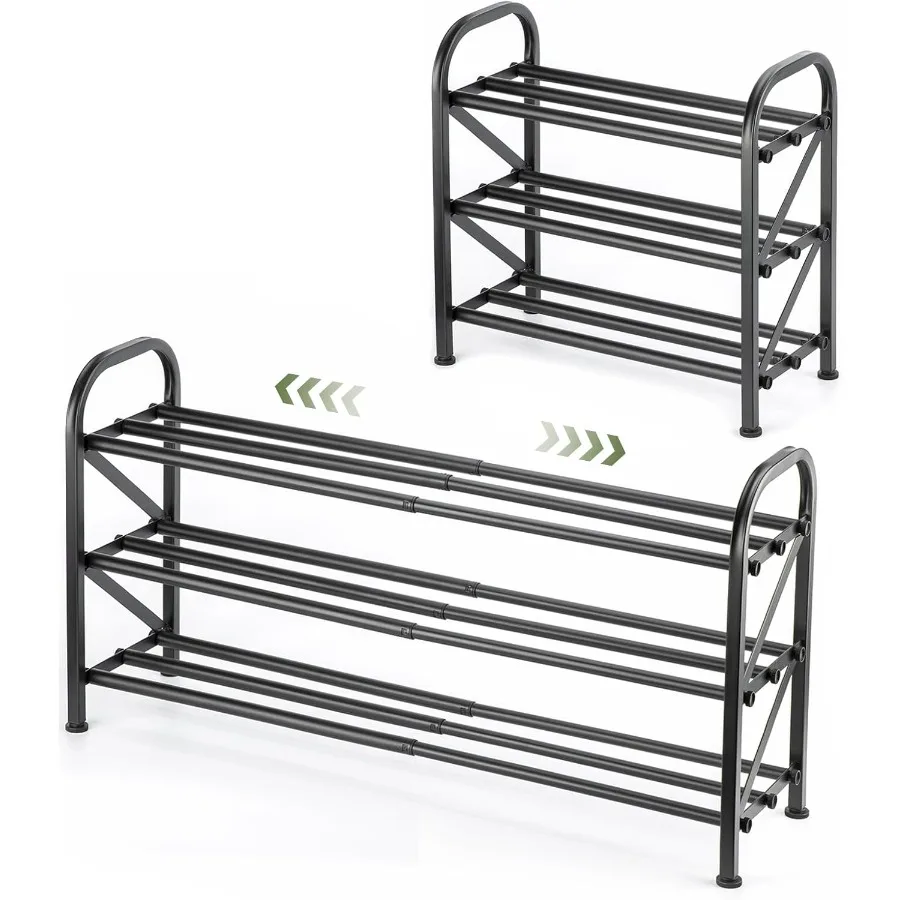 

3-уровневая полка для обуви для шкафа 1633, расширяемая полка для обуви, регулируемая для прихожей, дверной проем, прочный, металлический, черный