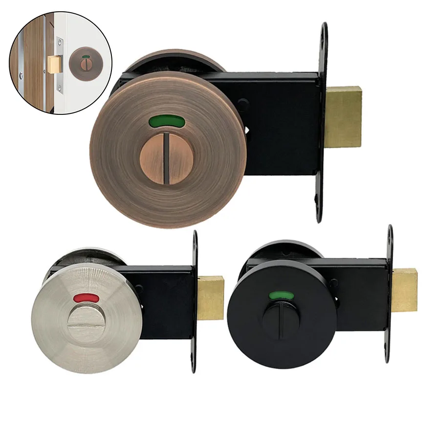 

Round Stainless Steel Indicator Door Lock elf-Defense Door Stop for Hotel / Public Bathroom with Red and Green Indicator