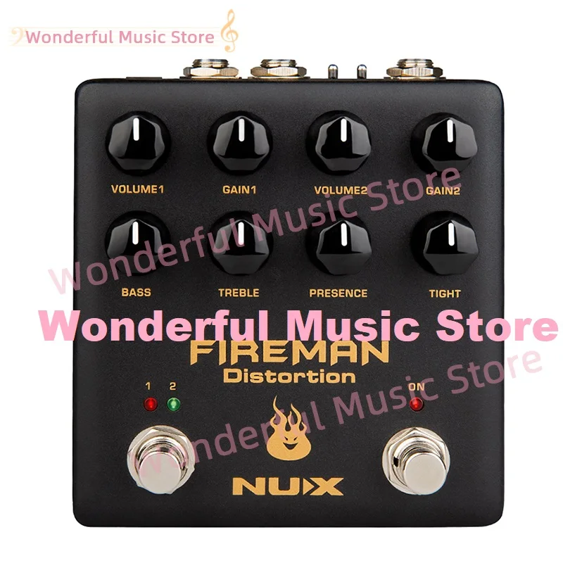 

NUX Fireman Distortion Pedal Guitar Effect Processor Dual Channel Brown Sound Adjust BASS TREBLE PRESENCE Frequency NDS-5