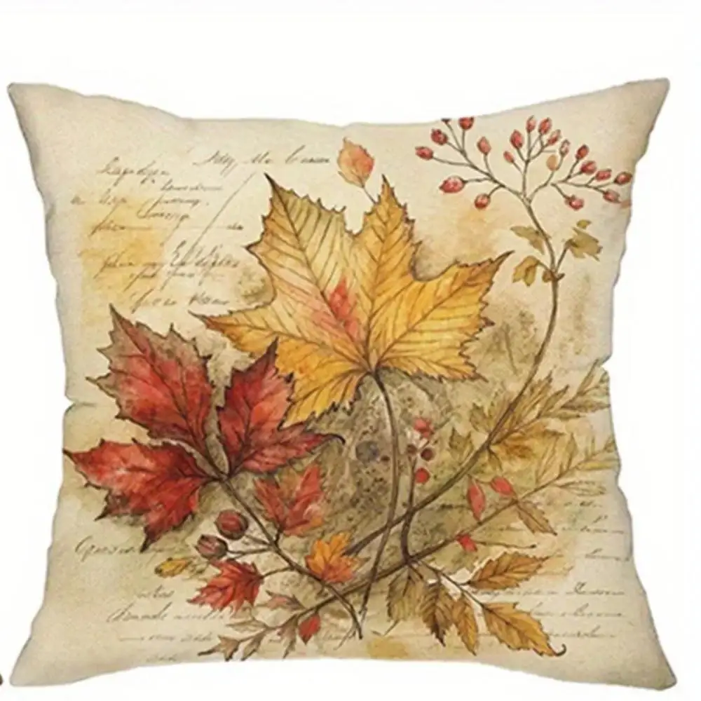 Vintage Old Manuscript Autumn Pumpkin Throw Pillow Covers Set of 4, Farmhouse Fall Thanksgiving Decor Cushion Cover for Sofa Bed