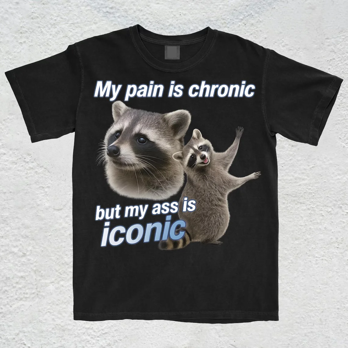 My Pain Is Chronic But My Ass Is Iconic Shirt, Funny Possum Shirt, Silly Shirts, Raccoon Meme Shirt,Vintage Raccoon T-Shirt