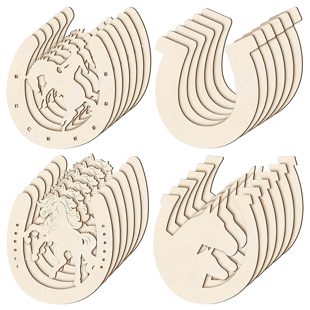 

48pcs Horseshoe Wood Chips Diy Wooden Slices Painting Graffiti Chip Unfinished Cutout Creative Craft Decoration For Home