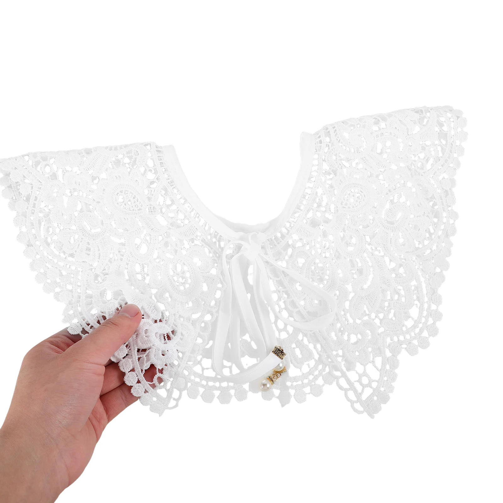 

Hollow Out Style Fake Women Detachable Shirt Accessory Faux Milk Silk Blouse Youthful Look Fashionable Versatile Elegant