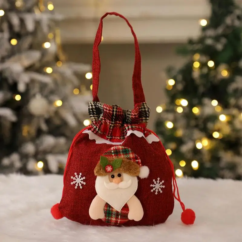 Christmas Gift Doll Bags washable Drawstring bag Reusable Cute Santa Snowman Doll Storage Bag portable Goody Bag For Party Favor