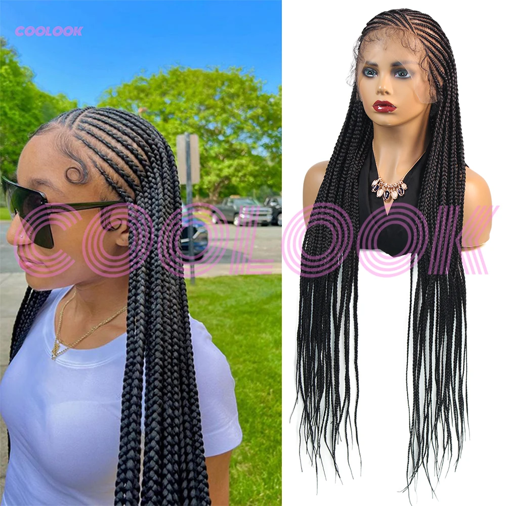 

Женский полный кружевной парик с боковой частью, плетеный парик 36 дюймов, синтетический парик без узлов, базовый стиль, полный кружевной парик для афроамериканских женщин